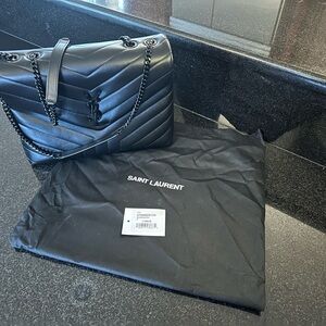 Saint Laurent Black Shoulder Bag with Structured Design and Glossy Finish